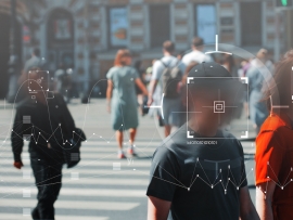 Face recognition and personal identification technologies in street surveillance cameras, law enforcement control.