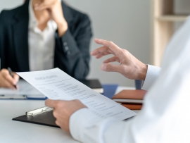 Candidate with resume at job interview with human resource, Recruitment concept.